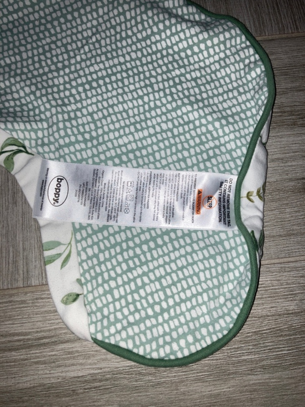 Boppy White Nursing Pillow Cover with Green Leaf Pattern and Green Trim - Picture 7 of 7